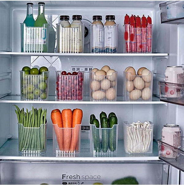 Clear Refrigerator Storage Bins – Set of 6, BPA-Free Plastic Fridge Organizers