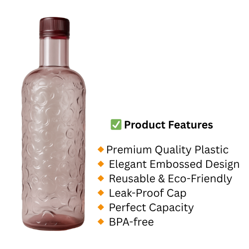 Premium Textured Pink Water Bottle | 1000ml BPA-Free Plastic Bottle for Home, Gym, Office | Leak-Proof, Stylish & Reusable Hydration Bottle for Men & Women